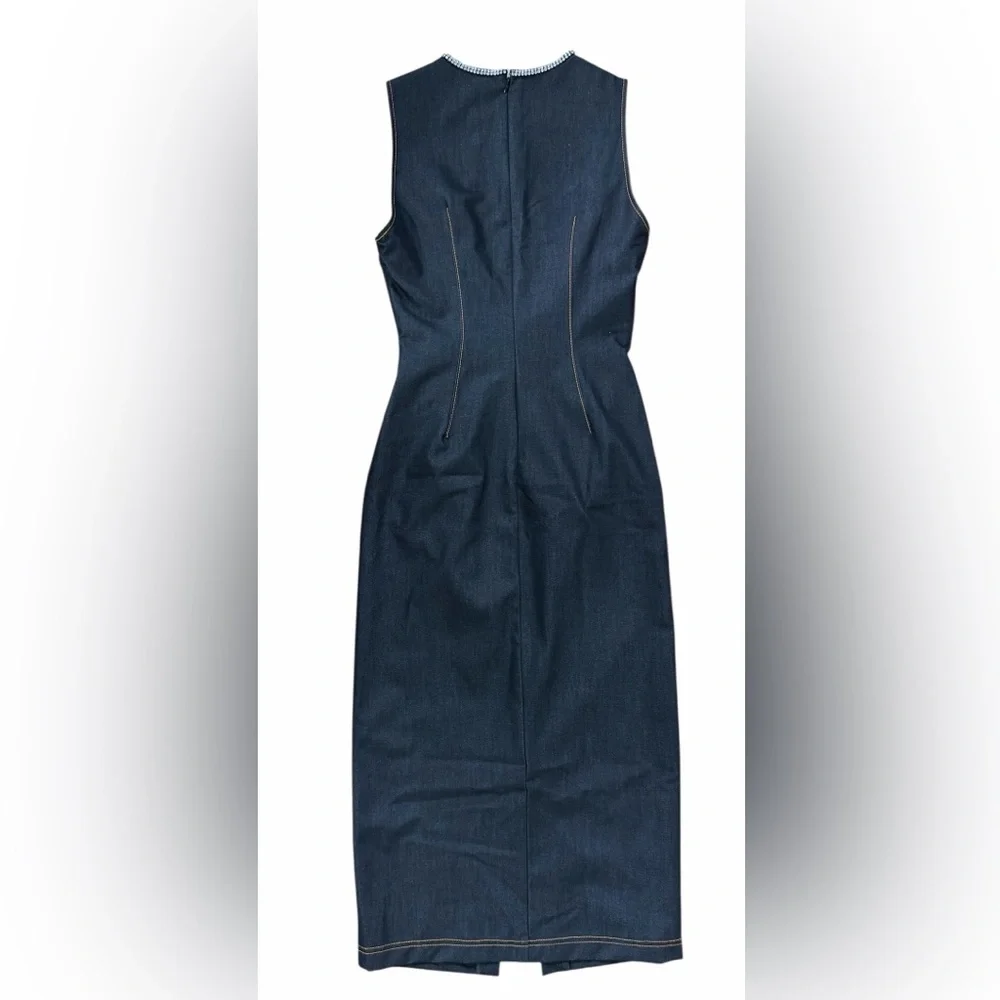 NEW BCBG Rhinestone Applique Sleeveless Dark Denim Dress size 4 NWT - Picture 9 of 15